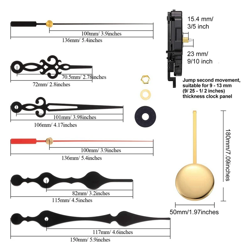 WISH DIY Quartz Wall Clock Pendulum Swing Movement Mechanism Kit Repair Parts For DIY Clock Replacement With 2 Pairs Hands