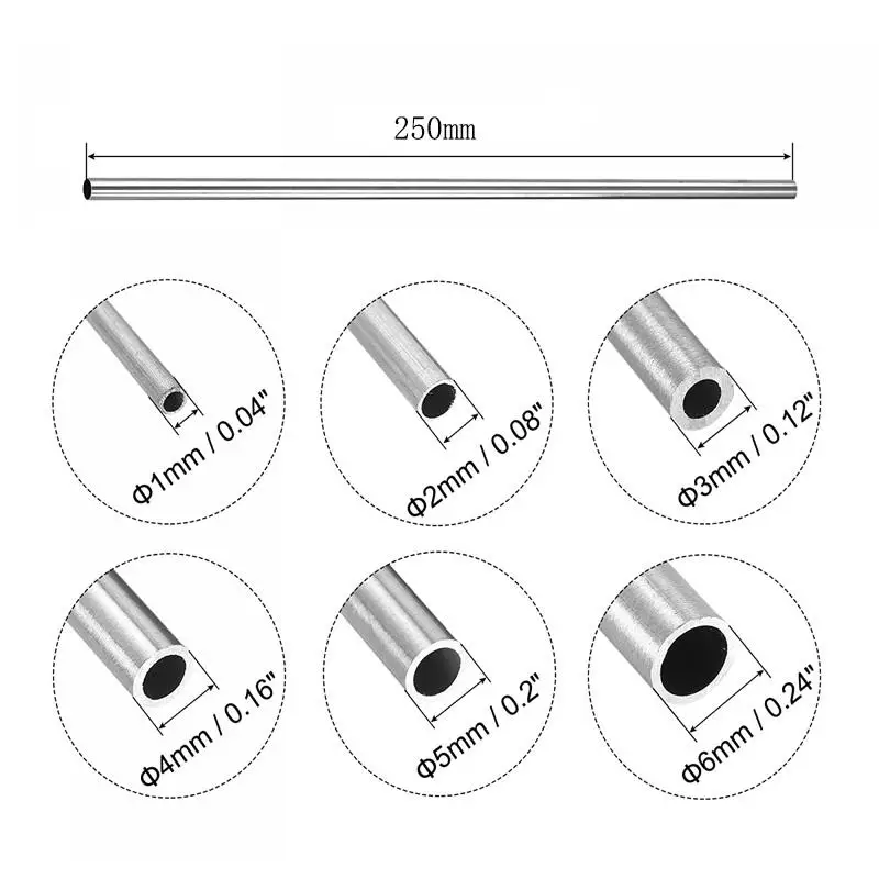 Venda quente 30 tamanho diâmetro externo 0.3-12mm diâmetro interno 0.1-11mm comprimento 250/500mm 304 tubos capilares de aço inoxidável sem costura