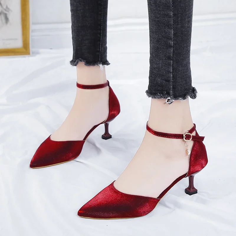 

Fashion Solid Color High Heels Sandals Women's 2024 Summer New Girl Sexy One Word Buckle Casual Comfortable Shoes Women