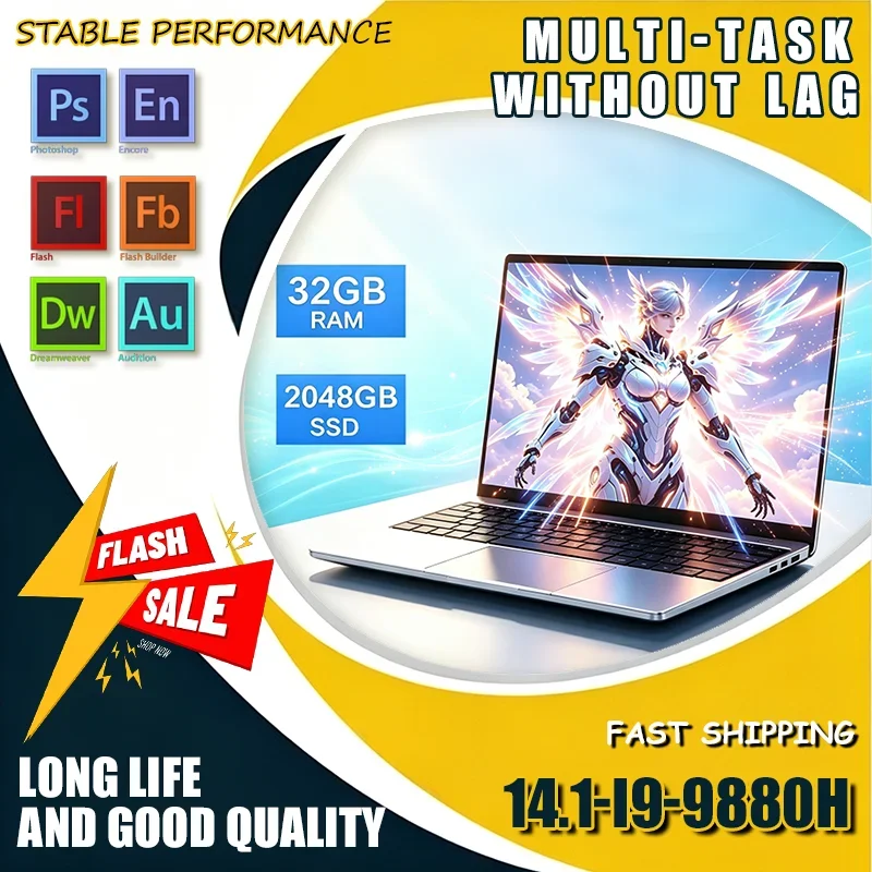 2026 Ultra Slim 14.1 Inch Laptop 32GB DDR4 2TB SSD Intel Core  I9-9880H  Windows 11 1920x1080 HD Gaming PC Gamer Office Notebook