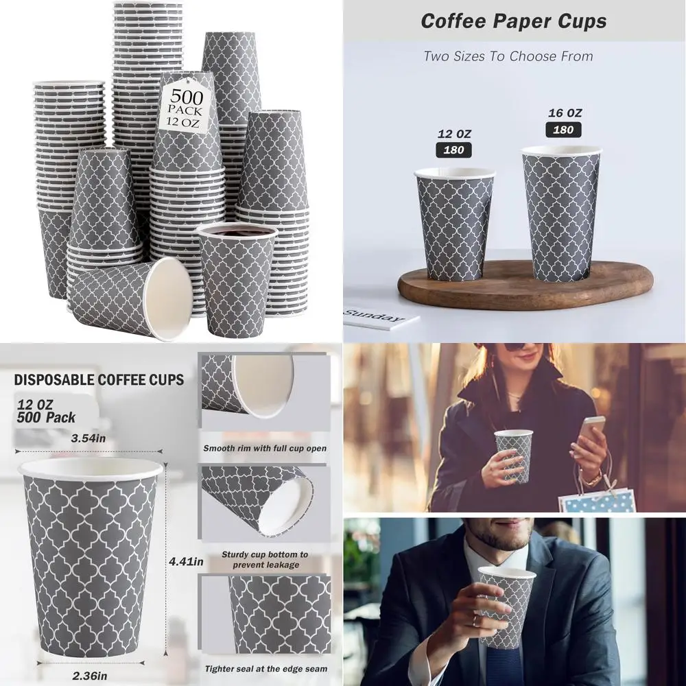 

Disposable 12 oz Cups, Bulk Pack of 500, Insulated Paper Cups for Hot and Cold Beverages
