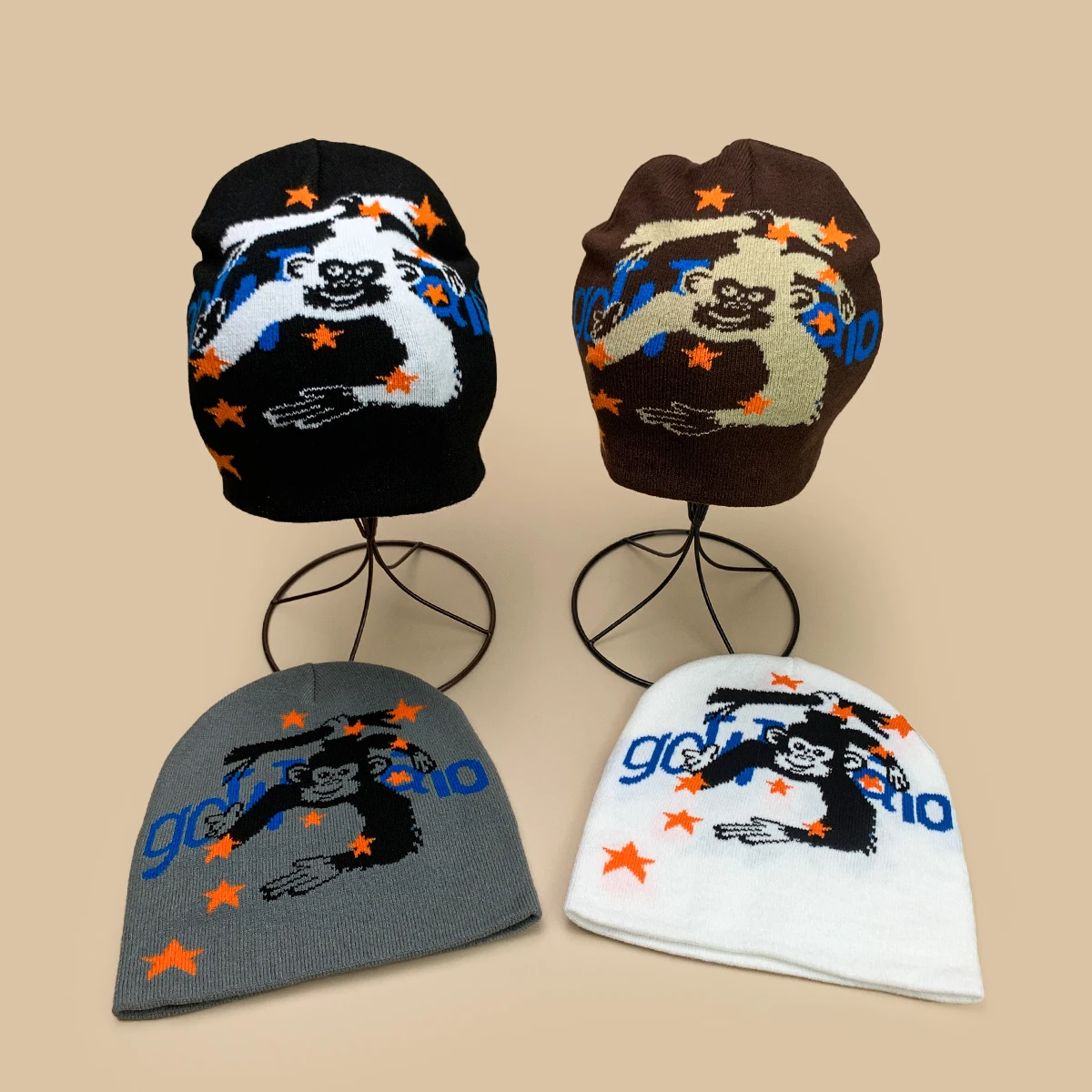 

Cartoon Jacquard Star Orangutan Knitted Hats Niche New Men Women Warm Personal Fashion Color Block Outdoor Versatile ins Beanies