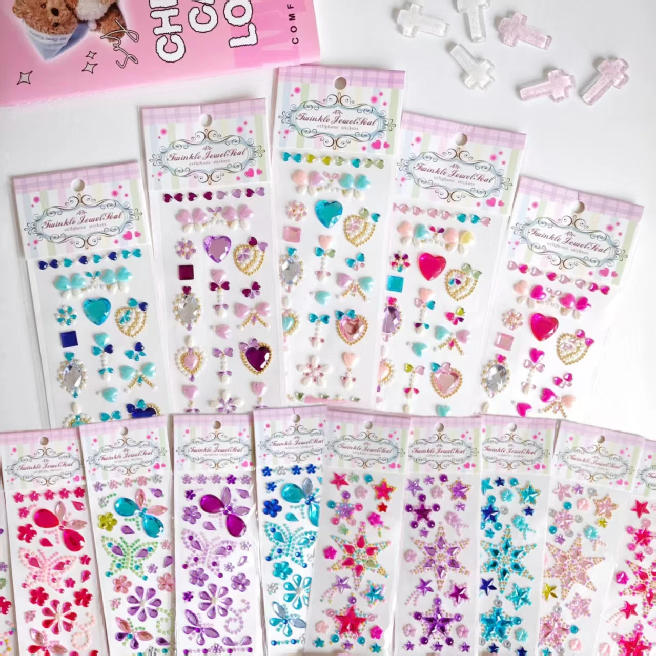 5 ملصقات زخرفية إبداعية ملونة، ملصقات أذن، ملصقات حجر الراين الماسية المصنوعة يدويًا، أحجار كريمة أكريليك كريستالية