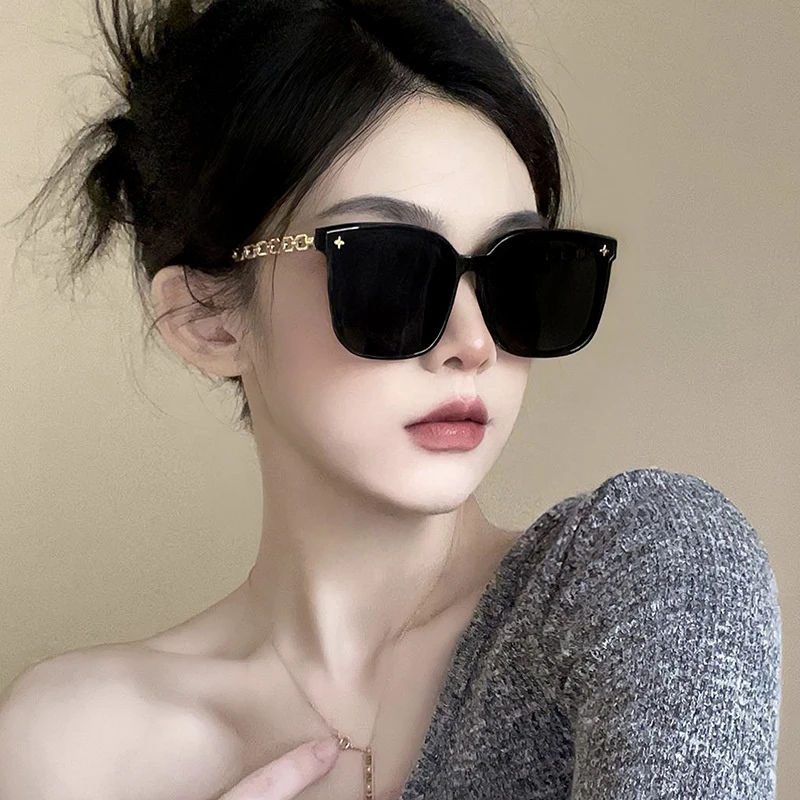 2024 Vintage Big Frame Black Mirror Sun Glasses Square Sunglasses For Woman Shading Polarizer Sexy Female Travel Eyewear Uv400