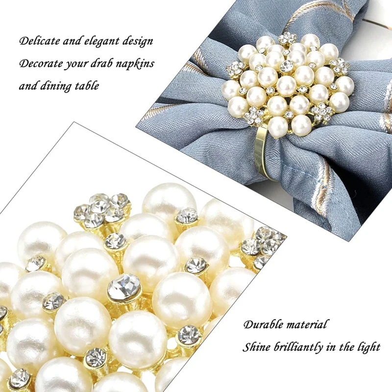 6-кольца для салфеток со стразами и жемчугом, держатели для салфеток со стразами для свадебных вечеринок, столовых аксессуаров на День святого Валентина