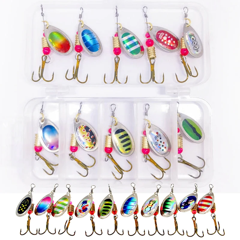 10 Teile/satz Angeln Metall Löffel Spinner Köder Kit Spoonbait Crankbait Angeln Wobbler Jig für Bass Hecht Künstliche Harten Köder Tackle