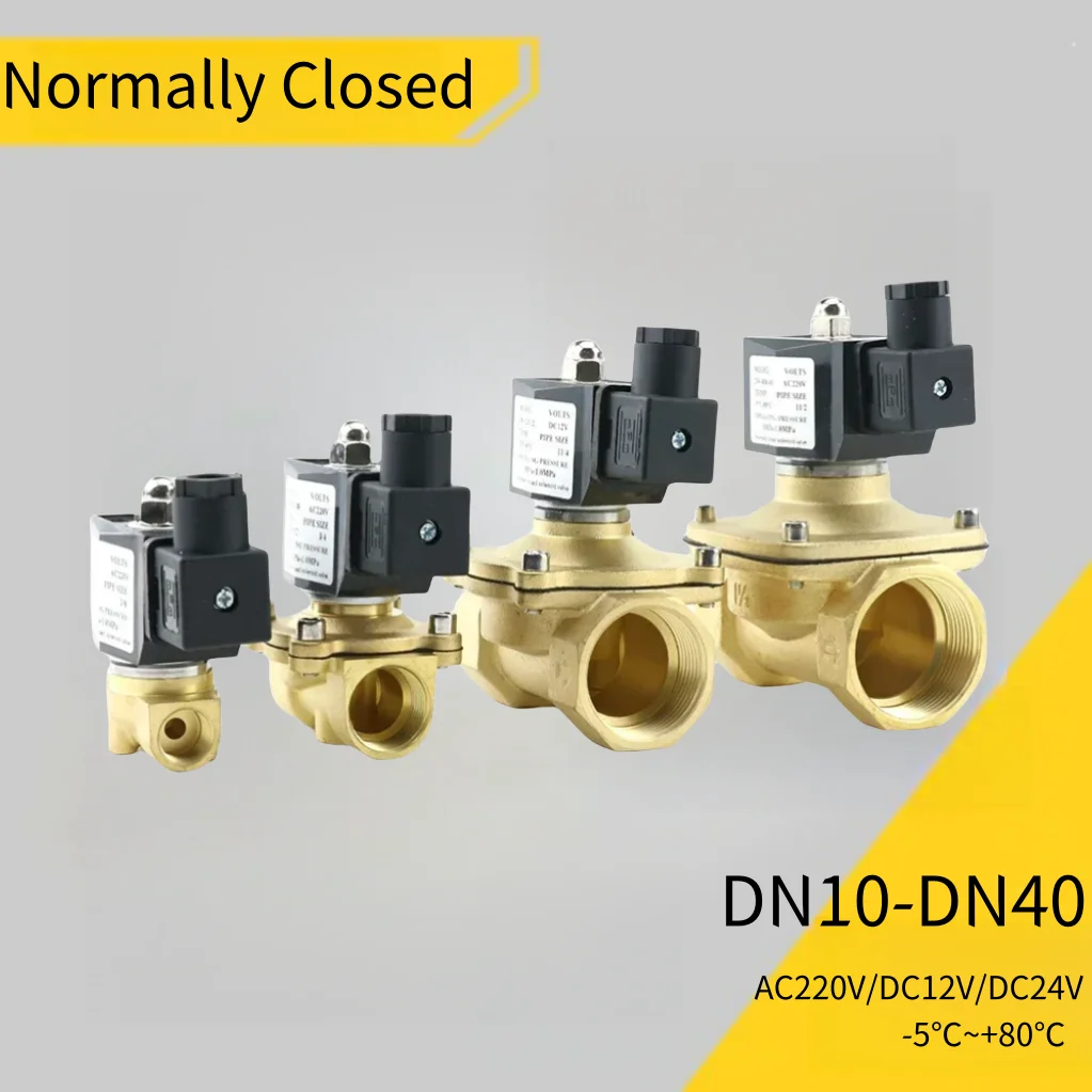 

AC220V DC12V DC24V Normally Closed Brass Solenoid Valve With Waterproof Coil DN10/15/20/25/32/40 Water Valve 1/2" For Air Oil