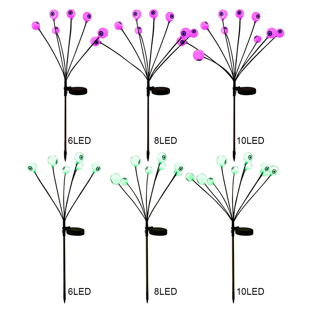 Decoración de Halloween, luz Solar de globo ocular aterrador para exteriores, 6/8/10LED, luz Solar para camino de Halloween, dura hasta 20H, decoración para fiesta de Halloween