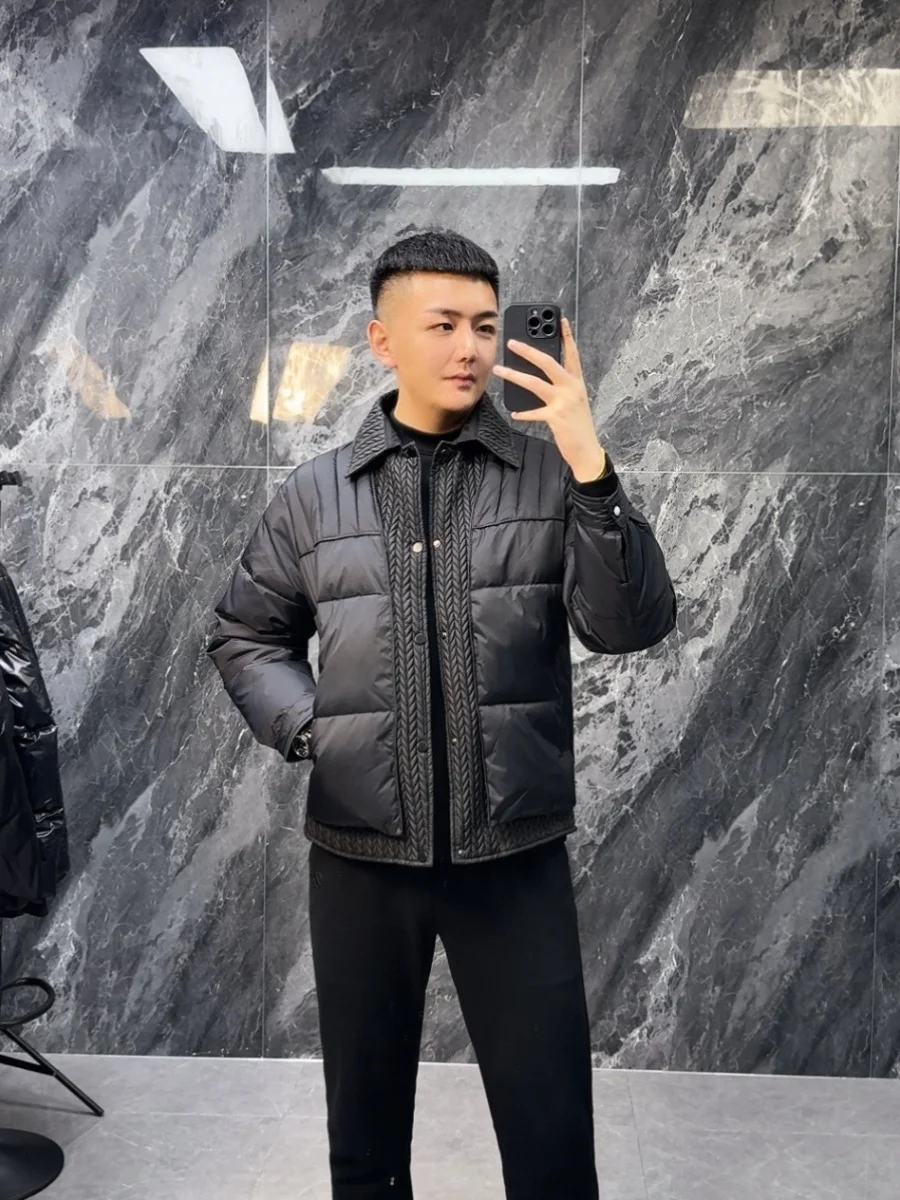 

Модная хлопковая куртка-пальто для мужчин с воротником, с нашивками в виде колосьев пшеницы, теплая, молодежная, трендовая, стандартной длины, 100% хлопок