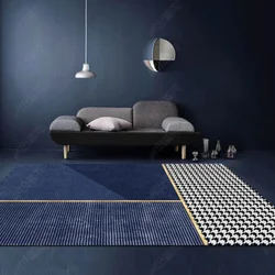 Nordic Navy Blue Abstract Carpets for Living Room Washable Non-slip Light Luxury Decoration Home Large Area Rugs Bedroom Mat