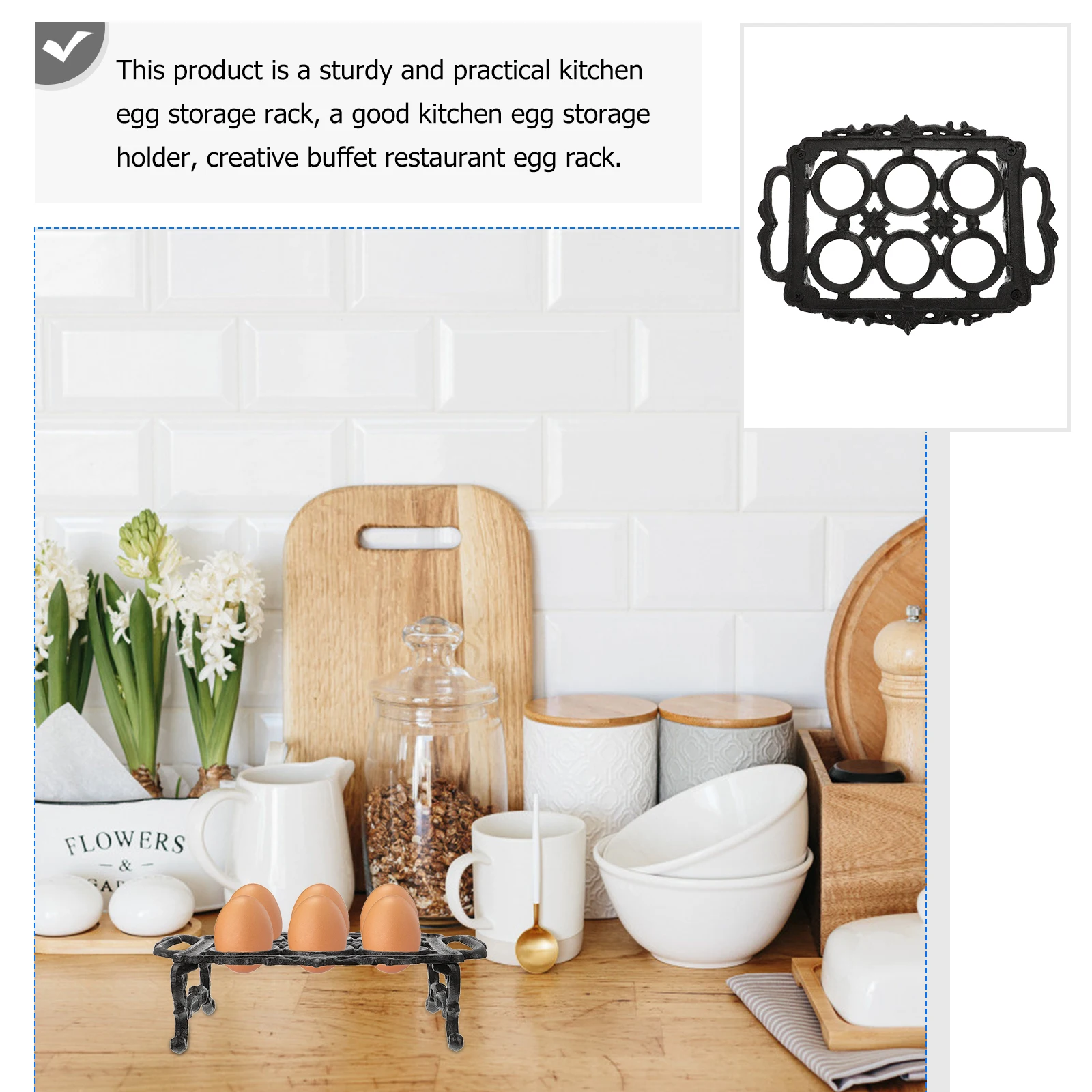 

Egg Rack Large Capacity Cast Iron Holder Eggs Fresh Cute Storage Basket for Countertop Boiled