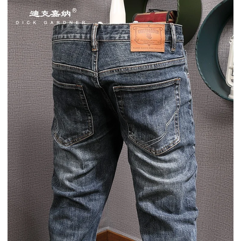 

2025 Autumn High end Street Retro Jeans for Men, Elastic, Casual, Slimming, Trendy, Small Straight Tube, Trendy Brand Pants