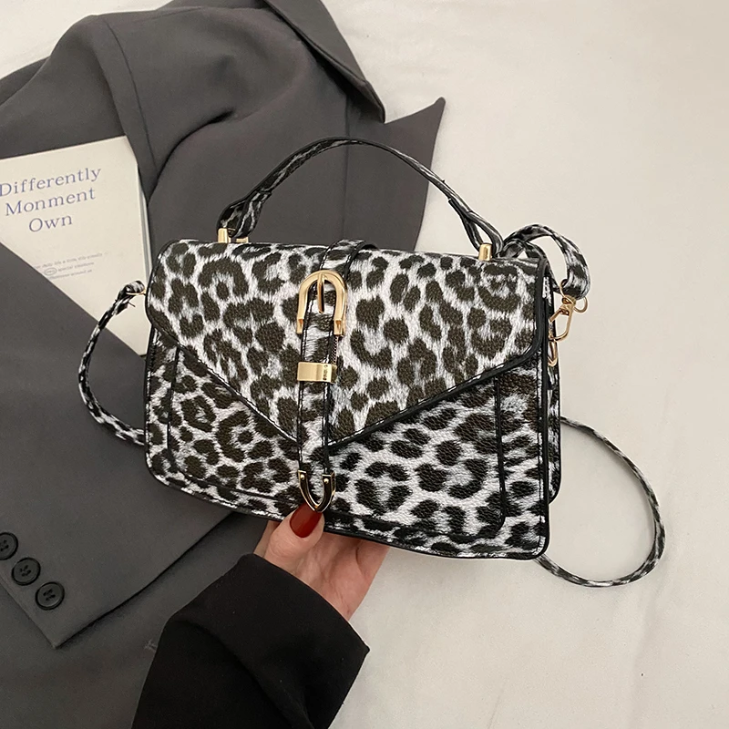 

Leopard Leather Bag Small Handbag For Women Small Square Crossbody Bag With Short Handle Tote Clutch Bag Sac A Main