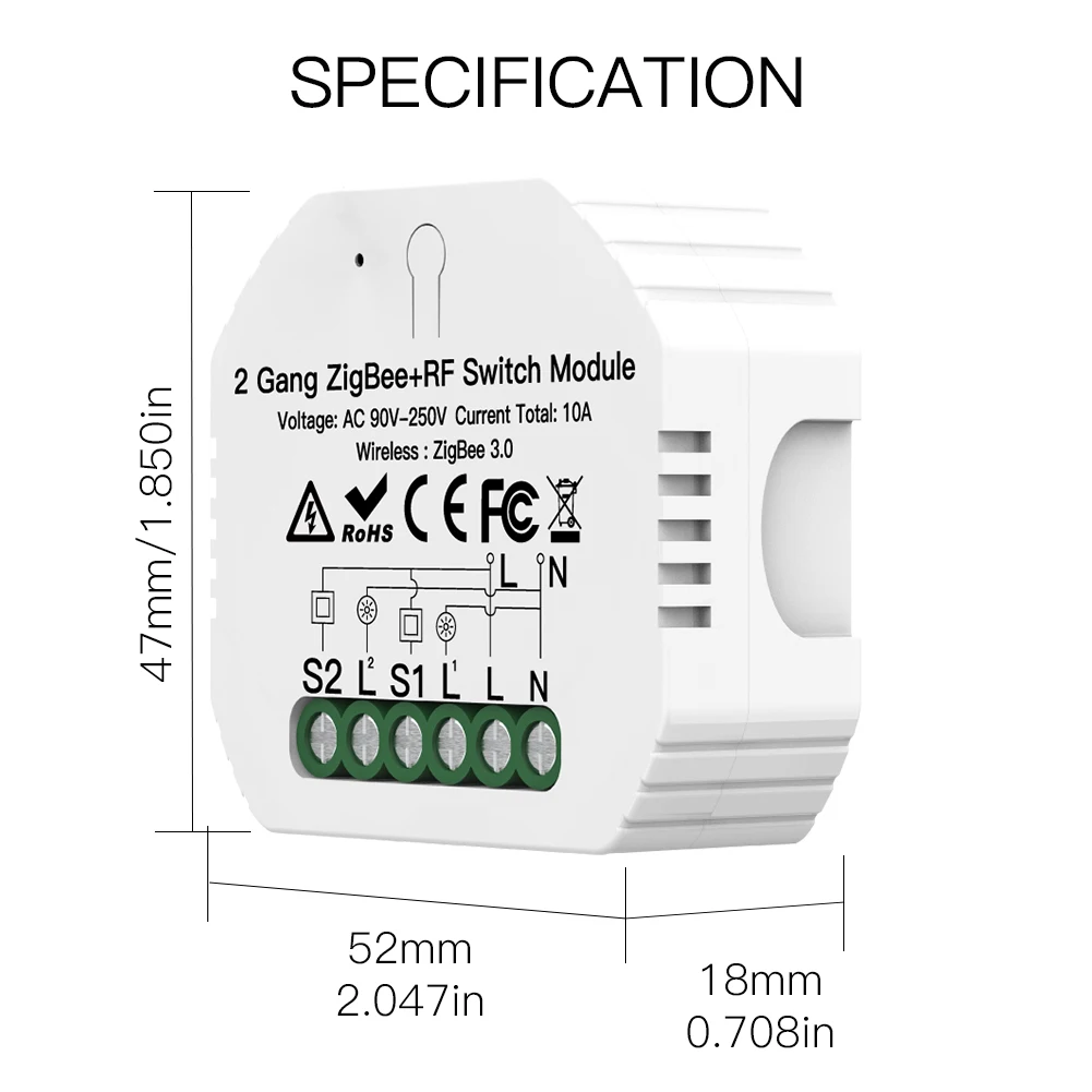 2Gang Light Switch Module Zigbee 3.0 RF 433 Mhz Timer Auto Wall Panels Wireless Remote Control Smart Life Tuya Alexa Google Home