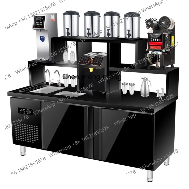 

Black titanium steel coffee water bar milk tea shop commercial equipment full set of stainless steel refrigerated drinks