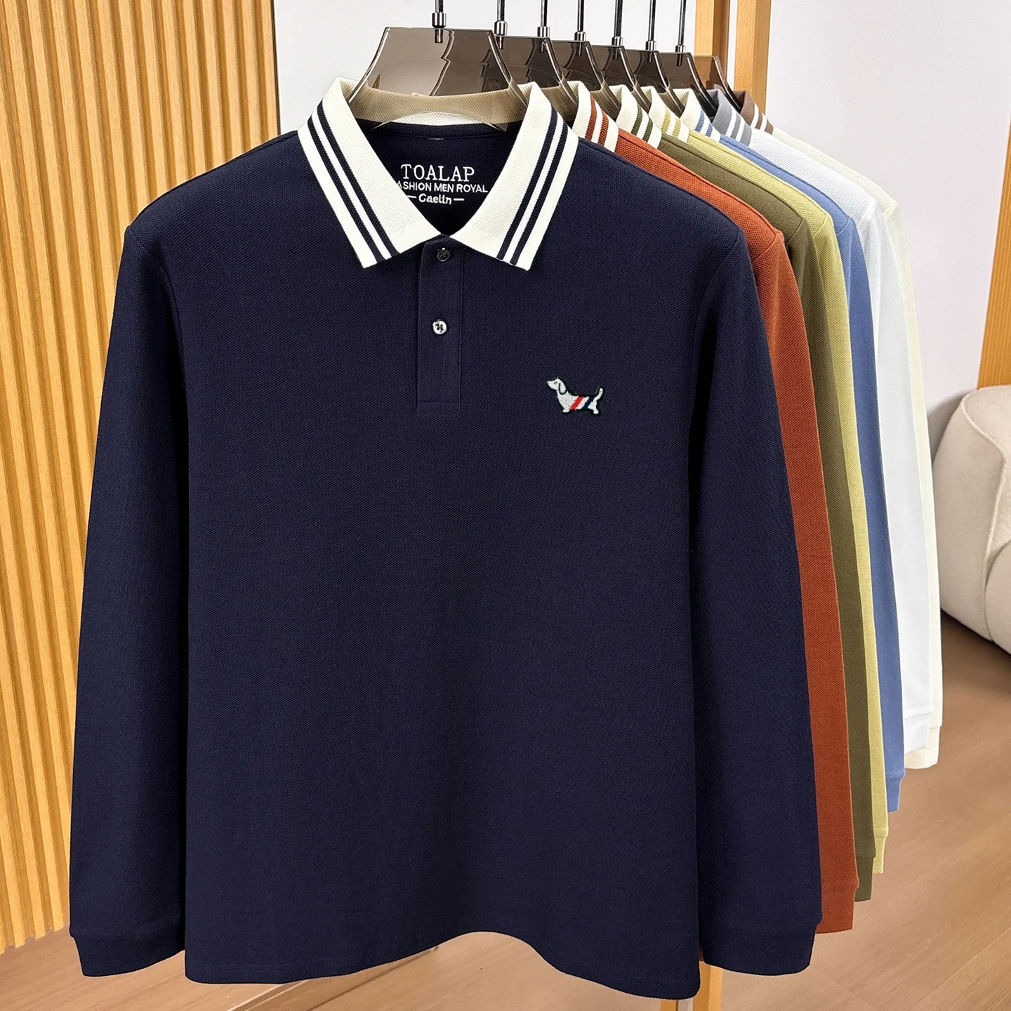 100% reine Baumwolle Langarm-Poloshirt koreanischer Casual-Stil mit geprägtem Cartoon-Hund Luxusmarke Frühling/Herbst neue Mode Herren-T-Shirt – Detail 18