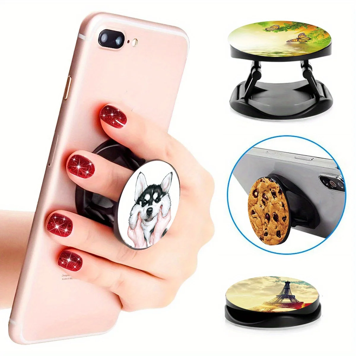 6 Pieces Cell Phone Grip Holder Collapsible Phone Holder Colorful Self-Adhesive Finger Ring Sublimation Phone Holders