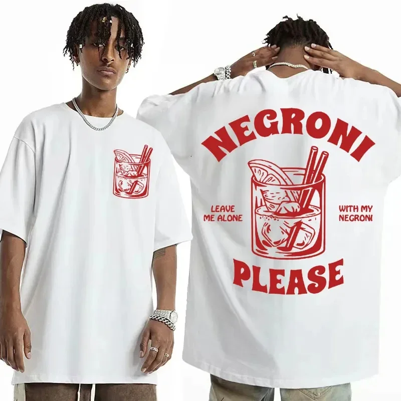 Negroni Please Vintage Streetwear T Shirt Funny Cocktail Drink Cute Graphic Meme T-shirts Men Women Cotton Short Sleeve Tshirt