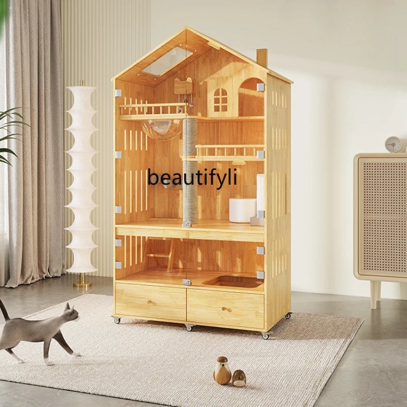 

Solid Wood Cat Villa Home Indoor Cat Cabinet Triangle Spire Luxury Cat House