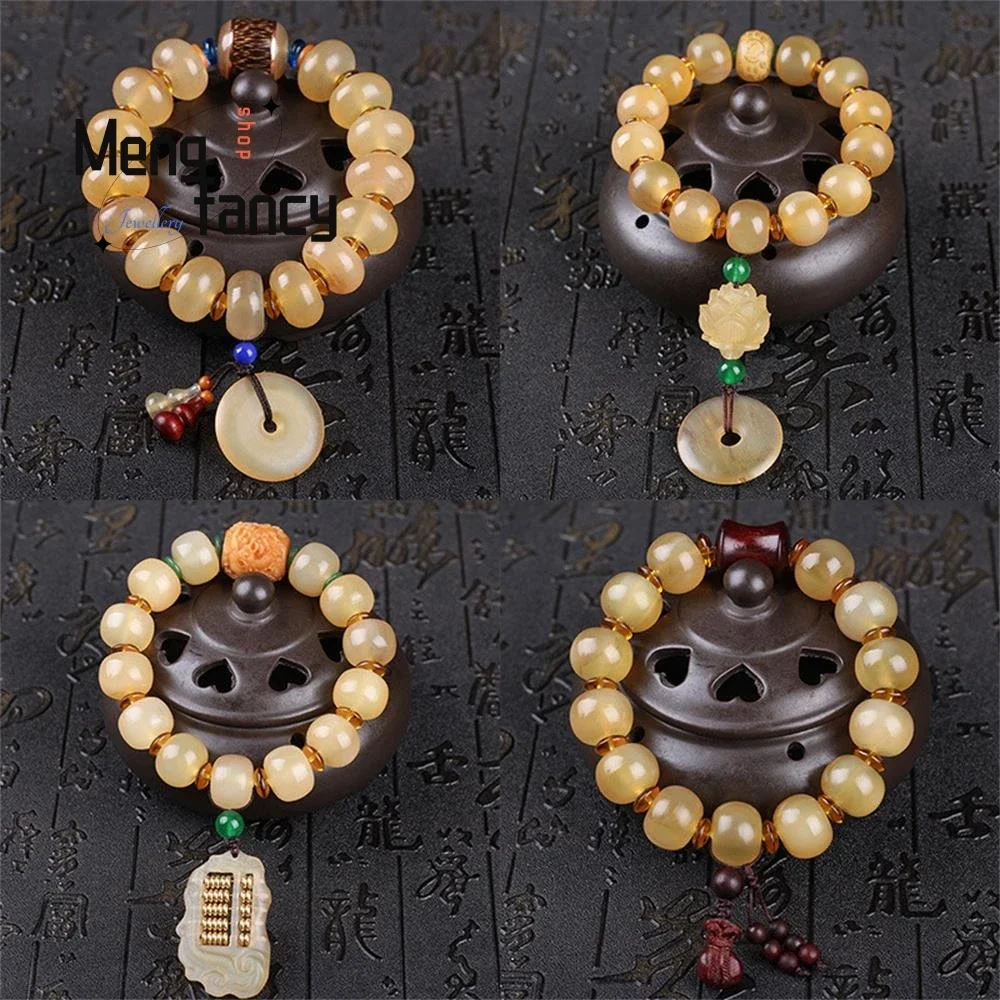 

Natural Lotus Peace Clasp Goat Horn Buddha Bead Bracelet Charms Fashion Fine Jewelry Men Women Luxury Personalized Holiday Gifts