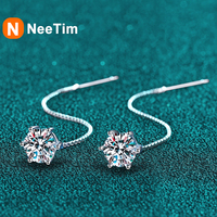 NeeTim 1CT Moissanite Earrings S925 Sterling Silver Plated with White Gold Ear Wire Line Drop Earring Hoop Wedding Fine Jewelry