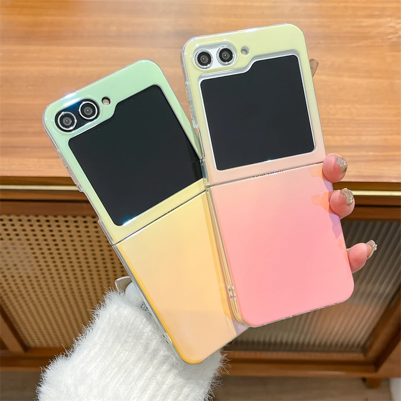 

Glossy Gradient Color Phone Case For Samsung Galaxy Z Flip 6 5 4 3 Flip5 Flip6 zflip4 Cover Fashion Cute Hard Cases ZFlip6 Funda