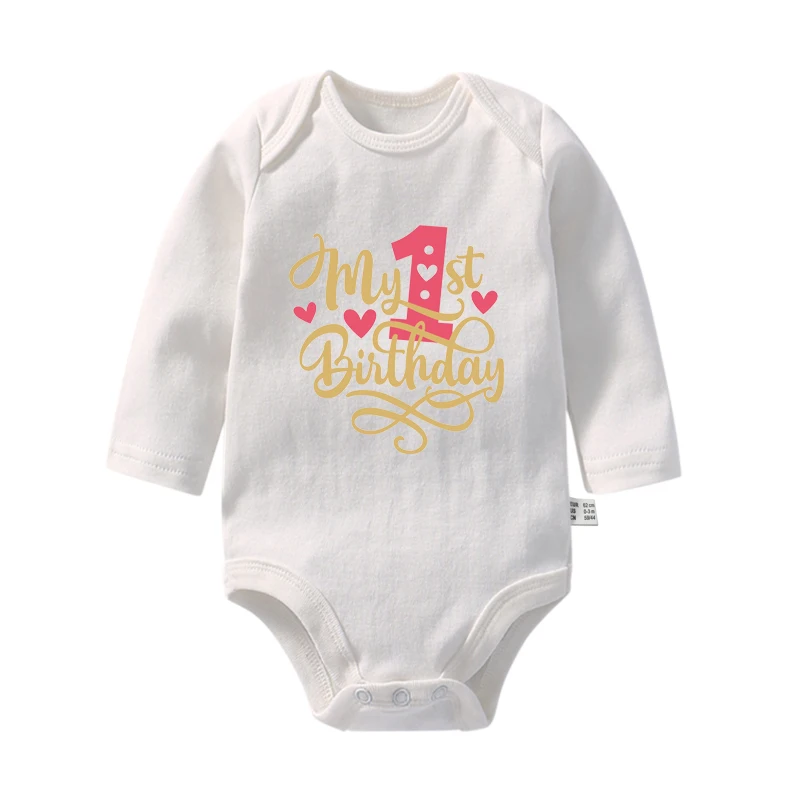 It\'s My First Birthday Baby Bodysuits Cotton Long Sleeve Boys Girls Birthday Party Outfits Rompers Toddler Infant Baby Clothes