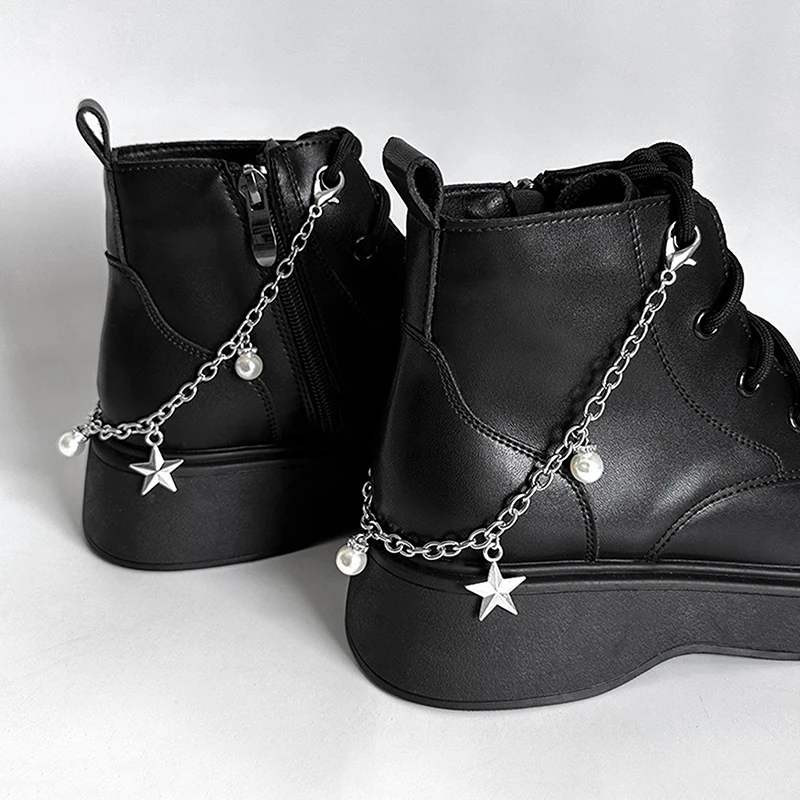 1Pc Pearl Star Pendant Shoes Chain Martin Boots Shoes Buckles Decoration Metal Shoe Chain Charms Y2K Shoe Accessories