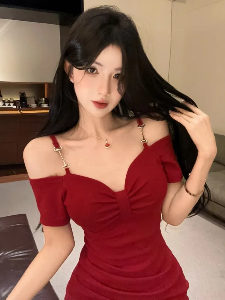 

Sexy Low Cut Bodycon Short Skirt Women's Summer New Design Folded Waist High Waist Backless Korean Style Casual Dress