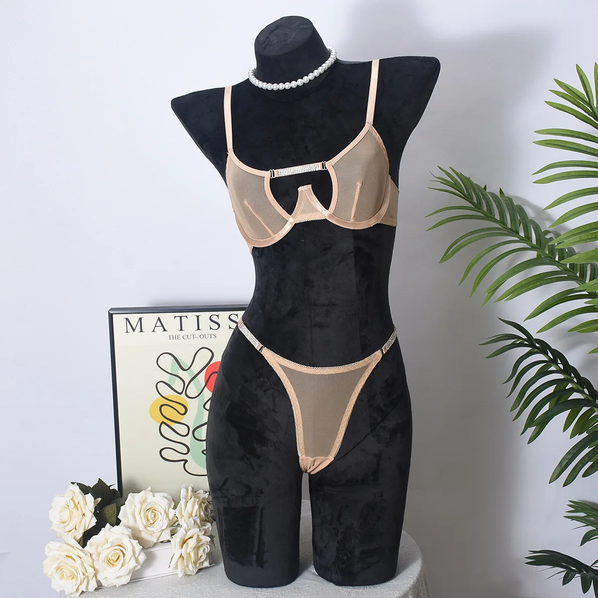 

Rhinestone Lingerie Kit Sexy Push Up Underwear Without Censorship Matching-Two-Piece Fantasy Clothing