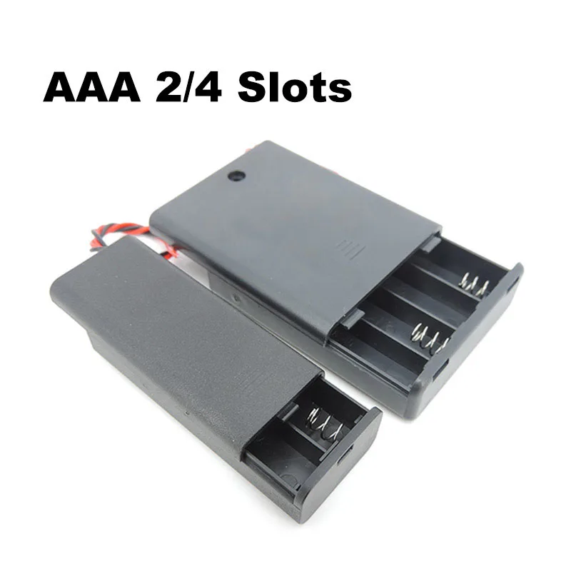 1/5pcs black 2 4 Slot AAA Battery Holder Case Box 2xAAA 4XAAA 3v 6v 1.5v Leads ON/OFF Switch Cover Standard Container W28