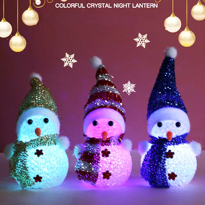 Hot Selling Creative Crystal Wearing Hat Snowman Colorful Night Light Children Light-emitting Toys Christmas Party Decoration