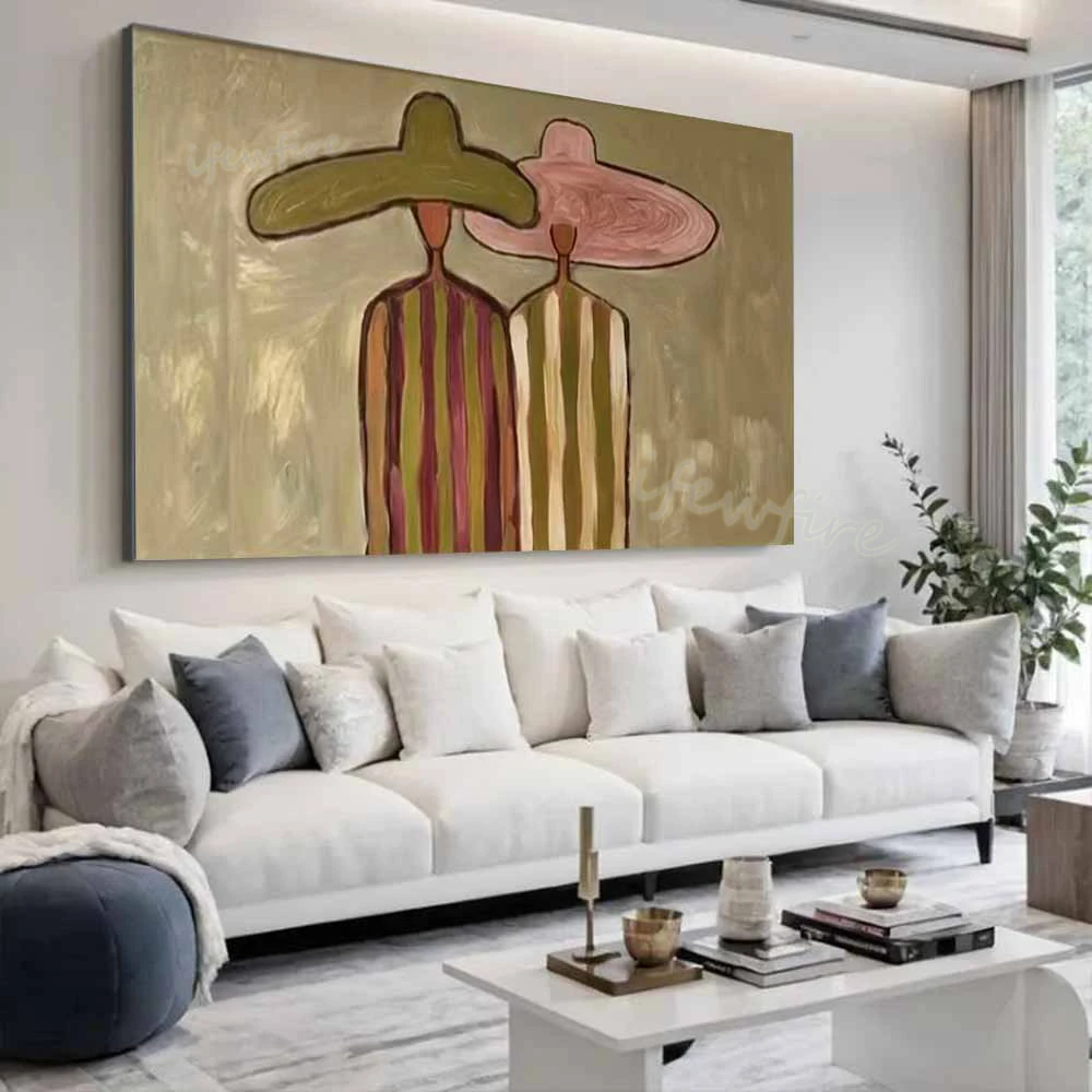 Modern Fashion Artwork Abstract Oil Painting Top Handmade Figure Wall Art Picture for Home Living Room Decor Mural Canvas Image
