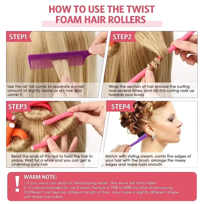 

42pcs/Set Flexible Curling Rods Hair Twist Flexi Rods Hair Curlers Set Twist Foam Hair Rollers DIY No Heat Hair Rods Rollers