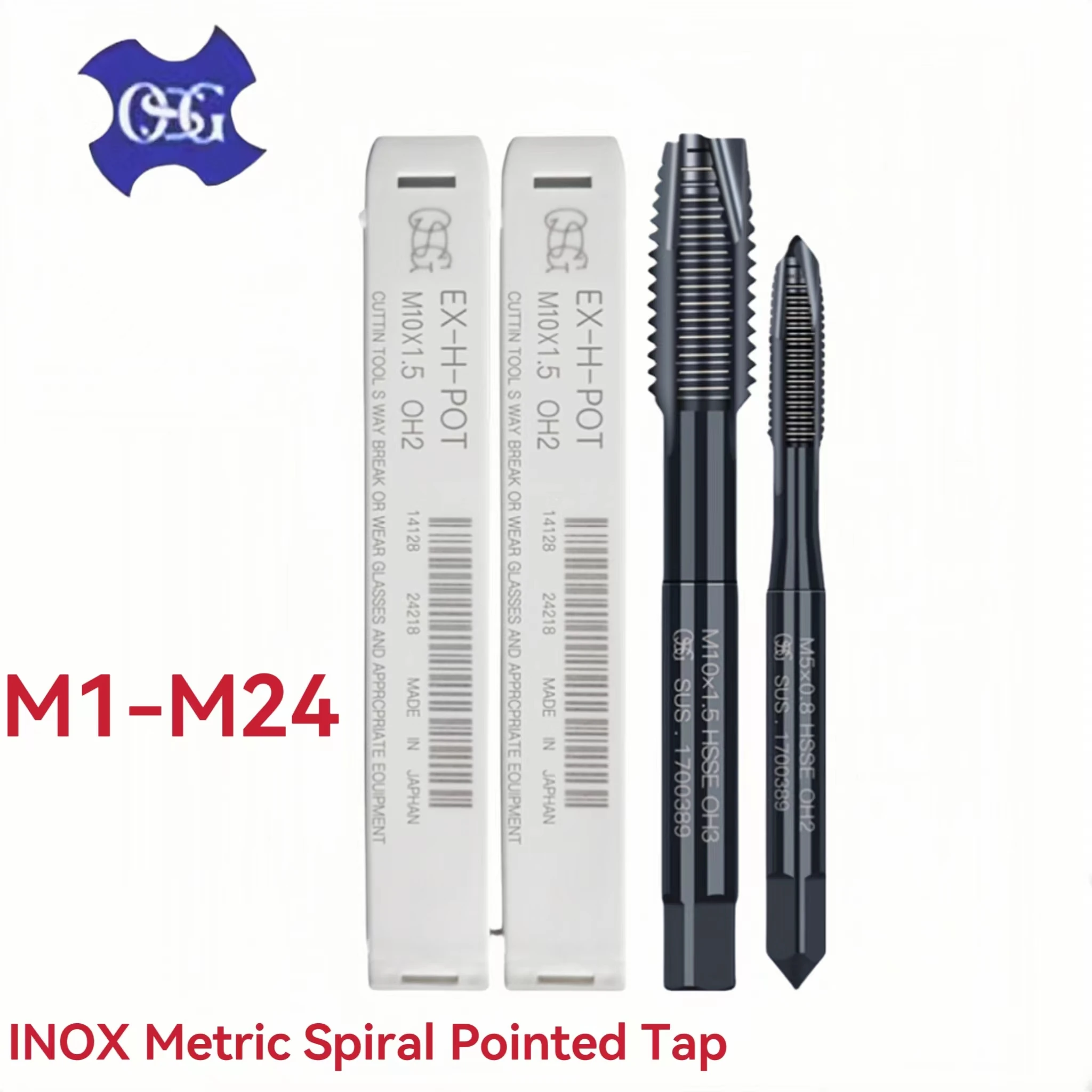 1PCS Japan OSG HSSE INOX Metric Spiral Pointed Tap M9M10M11M12M14M16M20M22 Machine Screw Thread Taps For Blind Hole TapFor steel