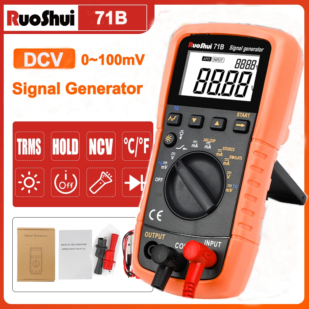 

RuoShui Signal Generator Handheld Thermocouple Current Voltage Process Calibrator 4-20mA Analog Transmitter Source Simulator 71B