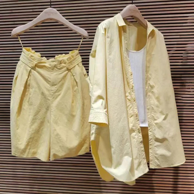 

Extra large size casual fashion small shirt set women's spring summer shirt shorts two-piece set 2