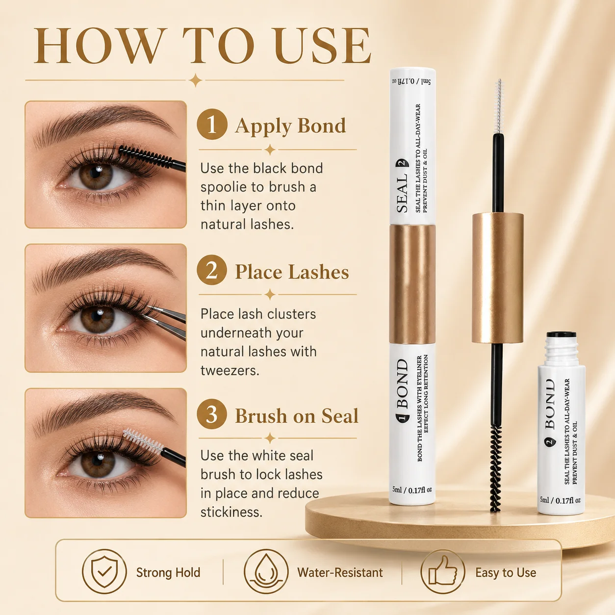 2 in 1 Bond and Seal Lash Glue Long Lasting Waterproof Eyelash Extension Adhesive for Individual Cluster Lashes