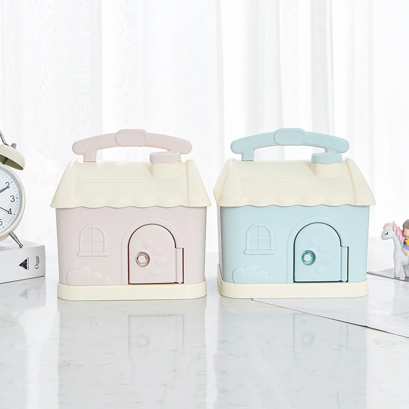 1 Set Children Xmas New Year Gift Cute Small House Piggy Bank Anime Cartoon Square Money Boxes Piggy Bank With Lock And Key