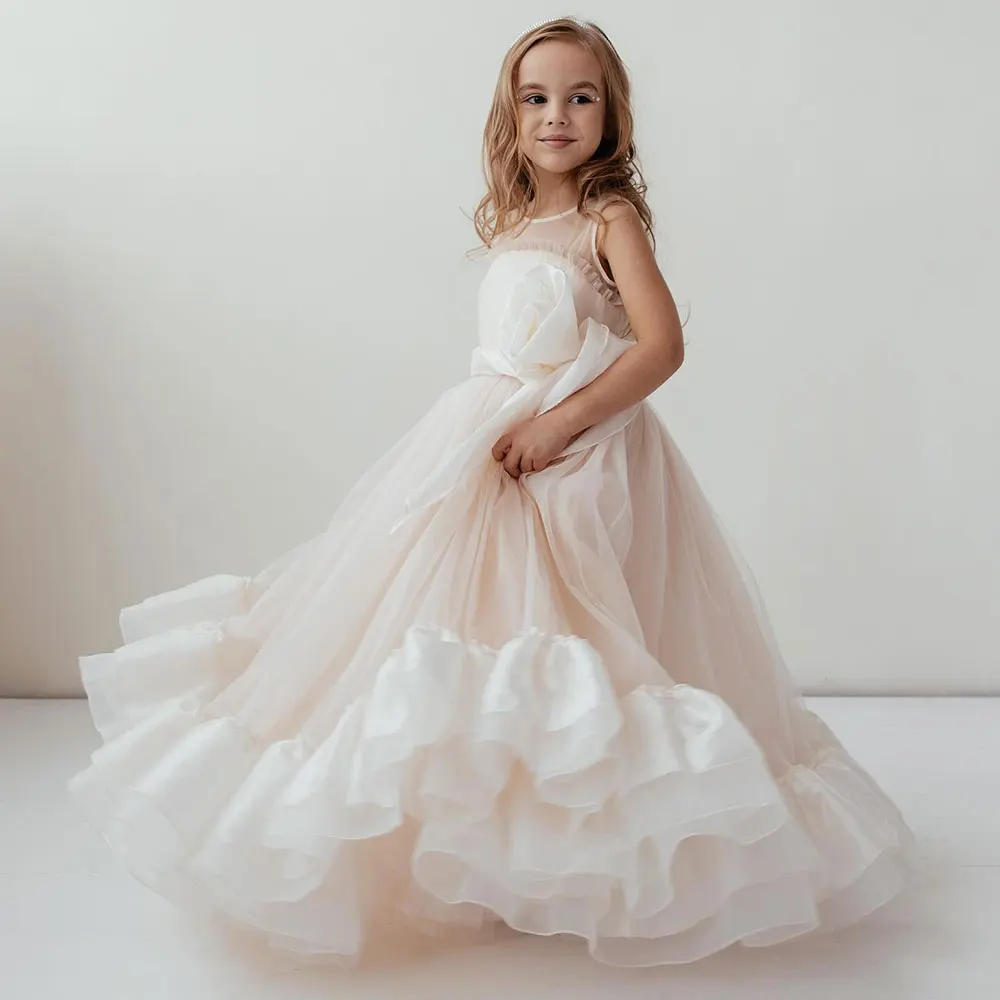 Jill Wish Elegant Arabic Pink Girl Dress Ribbons Dubai Baby Kids Princess Birthday Wedding Party Ball Evening Gown 2024 J101