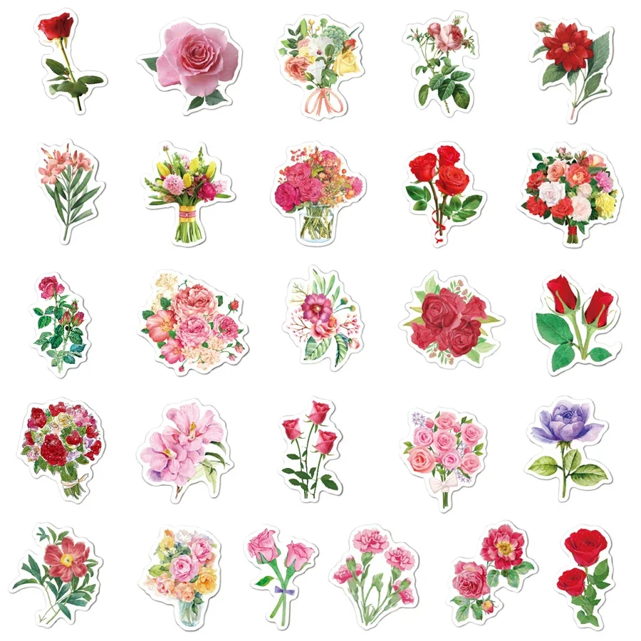 100PCS  Rose Flower Stickers Lavender Sunflower Floral Autumn Fall Leaves Stickers Decals for Water Bottle Laptop Phone Luggage