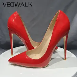 Veowalk Customize Solid Colors Women Patent Pointed Toe Stiletto Pumps Elegant Ladies Wedding Bridal Party High Heel Shoes 33-45