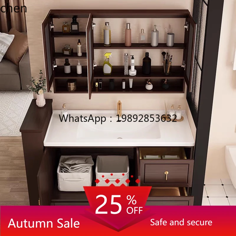 

oak double basin bathroom cabinet combination ceramic integrated solid wood washbasin