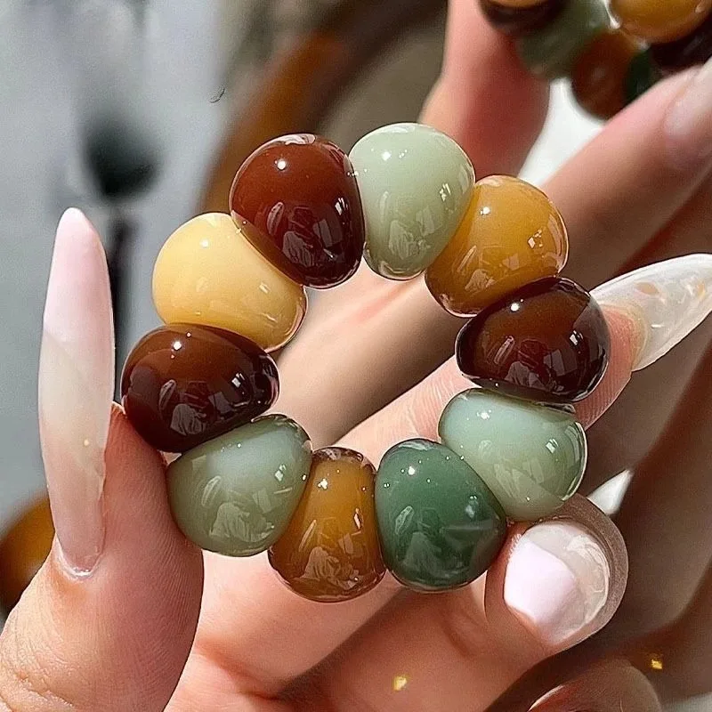 Zen Mala Prayer Bead Finger Ring Color Polished Curved Bead Buddhist Meditation Band, Spiritual Stress Relief Worry Bead Jewelry