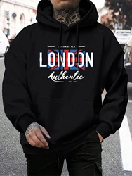 London Letters And National Flag Prints Pullover Man Casual Big Size Hoodie Warm Fur-Liner Hooded Men Simple S-Xxl Tops