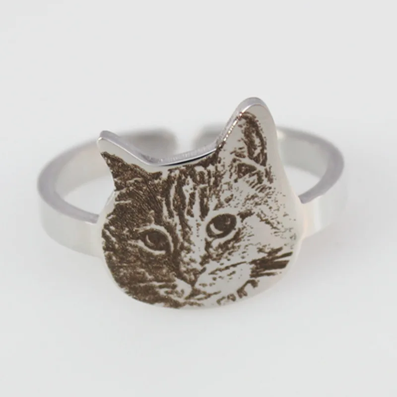Custom Picture Ring Cute Family Pet Dog Finger Personalized Pet Cat Rabbit Name Photo Ring Women Children Jewelry Birthday Gifts