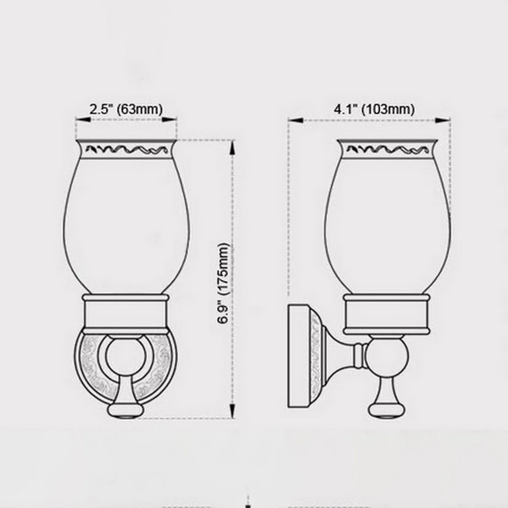 Antique Brass Carved Flower Pattern Toothbrush Holder with Single Ceramics Cup Wall Mounted Bathroom Accessories aba497