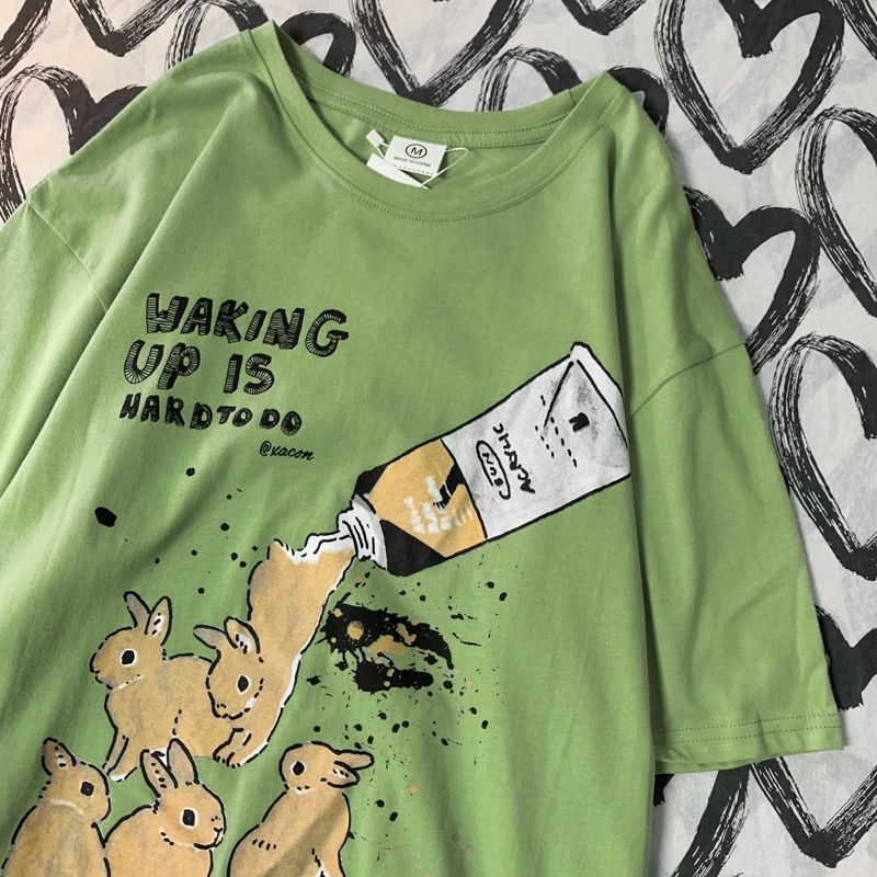 تي شيرت نسائي كبير الحجم موضة الصيف مرسومة مطبوعة كاجوال بأكمام قصيرة بلوفر مريح مقاس كبير تي شيرت عصري #2