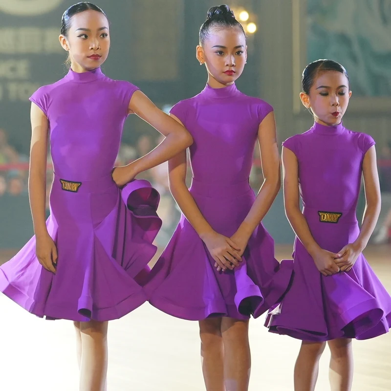فساتين رقص قاعة الرقص الصيفية للأطفال بأكمام قصيرة للفتيات معيار وطني لمسابقات الرقص اللاتينية ملابس المسرح 12052