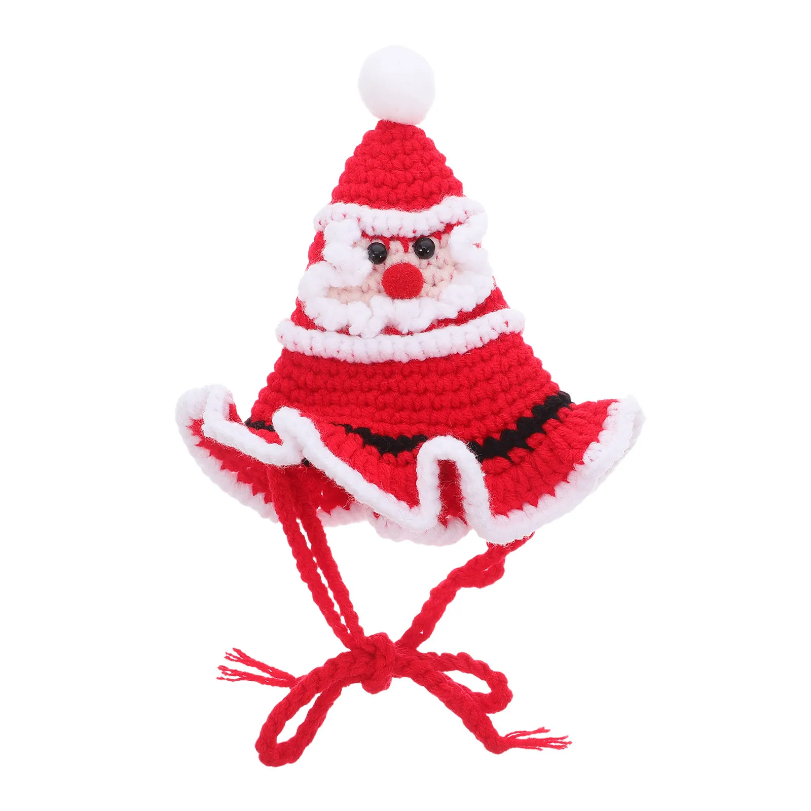 

Soft Knitted Pet Christmas Hat Santa Dog Cat Beanie with Pompom Chin Rope Cute Holiday Costume for Festive Party Gathering